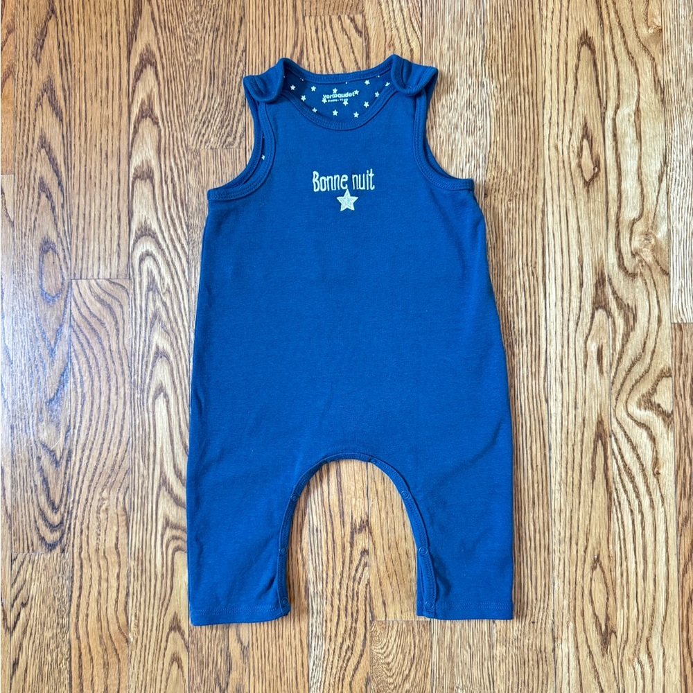 VERTBAUDET - French Brand - Navy Sleeveless Romper Bonne nuit (means good night)